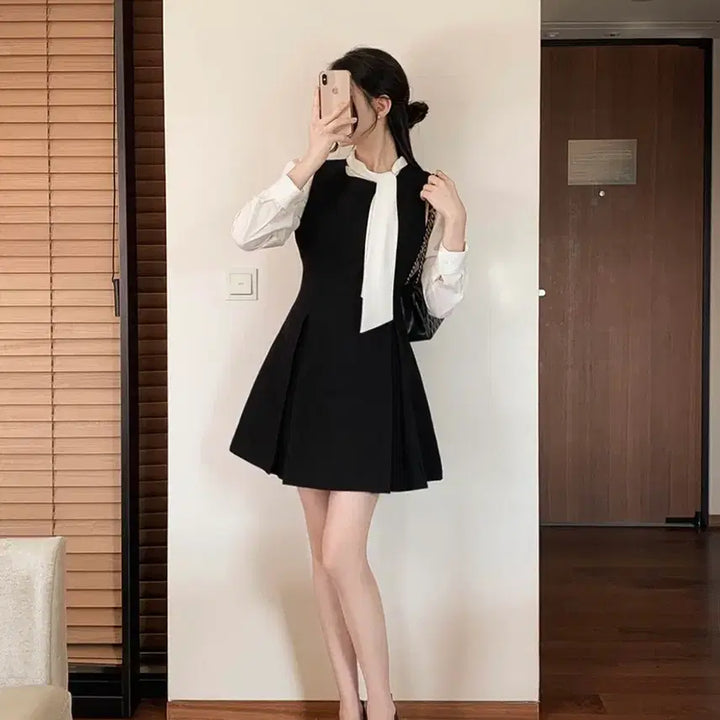 [BUNJANG] FromDayOne Valentti Pleated Black Mini Dress / 프롬데이원 발렌티 하객원피스 기장추가S 블랙원피스 플리츠