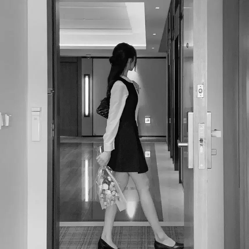 [BUNJANG] FromDayOne Valentti Pleated Black Mini Dress / 프롬데이원 발렌티 하객원피스 기장추가S 블랙원피스 플리츠