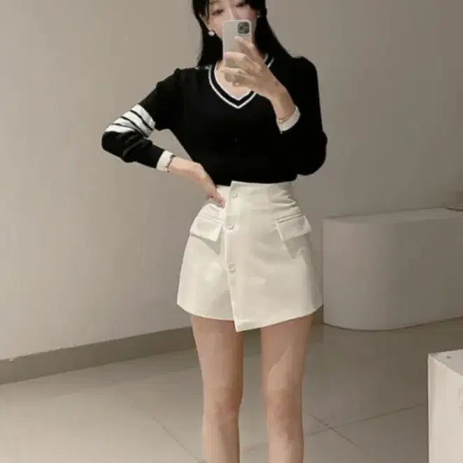 [BUNJANG] Asymmetrical Wrap Skirt Shorts (Ivory, M) / 언발 랩 반바지 치마바지 M 아이보리
