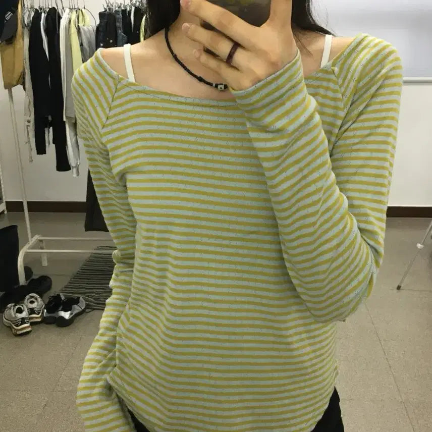 [BUNJANG] Lime Stripe T-Shirt Green / 라임 스트라이프 티 그린