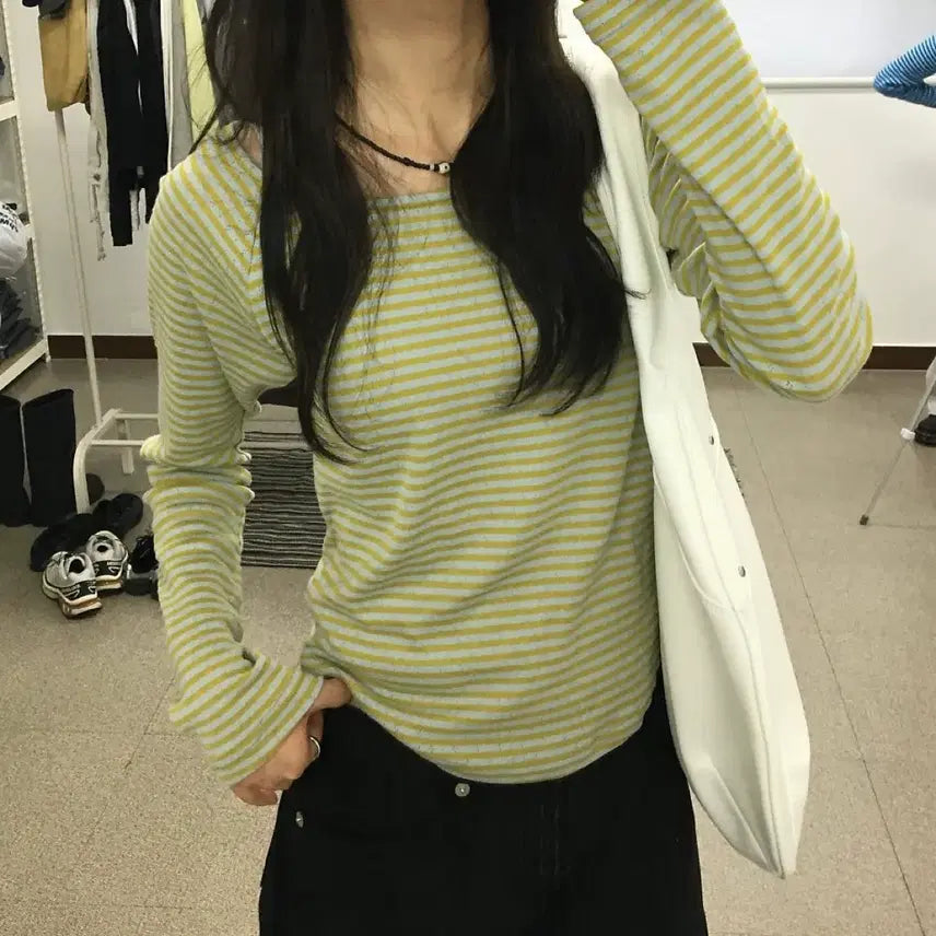 [BUNJANG] Lime Stripe T-Shirt Green / 라임 스트라이프 티 그린