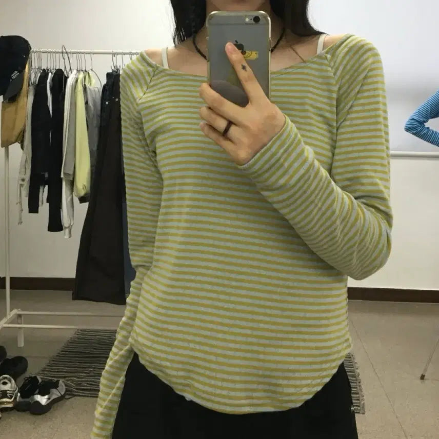 [BUNJANG] Lime Stripe T-Shirt Green / 라임 스트라이프 티 그린