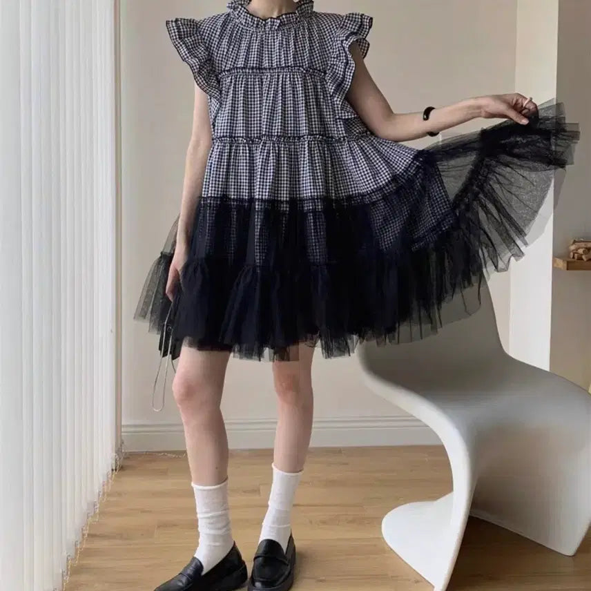 [BUNJANG] Chic Petit Tulle Skirt / 당일발송/새상품)체크 쁘띠 샤 스커트/free