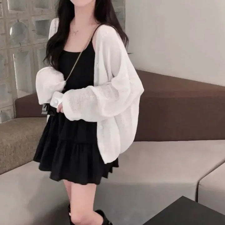 [BUNJANG] ON YOUR LAY (ON YOUR LAY) White Balloon Cardigan / 온유어리) 화이트 벌룬가디건