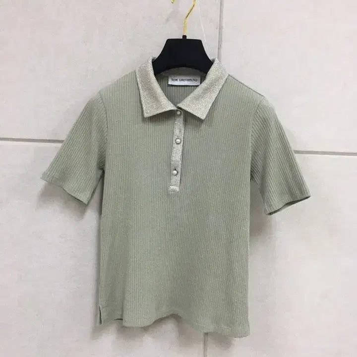 [BUNJANG] Tom Greyhound Ribbed Knit Short Sleeve Polo T-Shirt / 한섬 톰그레이하운드 정품 골찌니트 반팔카라티셔츠