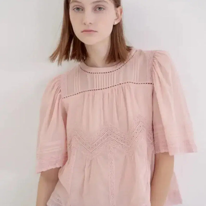 [BUNJANG] Atelier Vanessa Bruno Pink Lace Short Sleeve Blouse / (새상품) 아떼바네사브루노 핑크 레이스 반팔블라우스