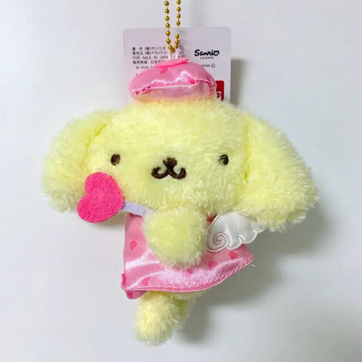 [BUNJANG] Sanrio Yumemiru Pompompurin Pink Angel Doll Keychain / 산리오 유메미루 폼폼푸린 핑크 엔젤 천사 인형 키링
