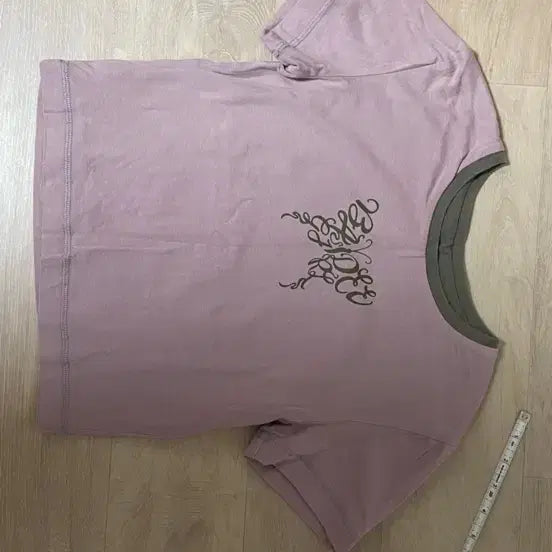 [SOLD OUT] 빈티지 핑크 반팔 크롭 티셔츠 프린팅