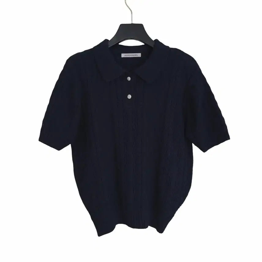 [BUNJANG] Navy Cable Button Collar Knit Top / 교신안함)네이비 케이블 버튼 카라 니트