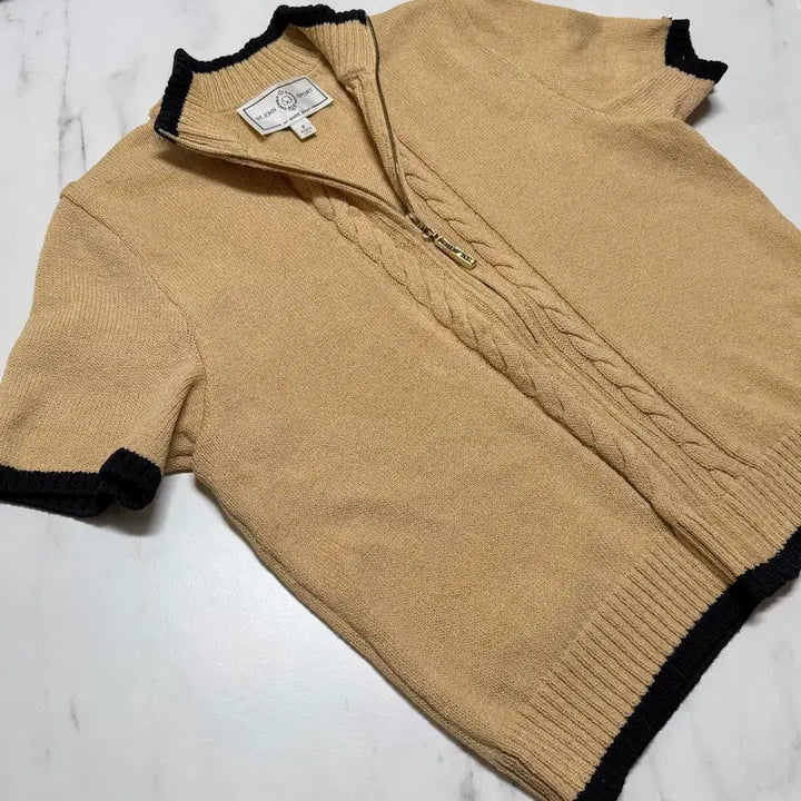 [BUNJANG] St. John Knit Half-Sleeve Zip-Up Cardigan / 센존 스포츠 st.john 니트 반팔 집업 가디건 배색 여름 골프 하이넥