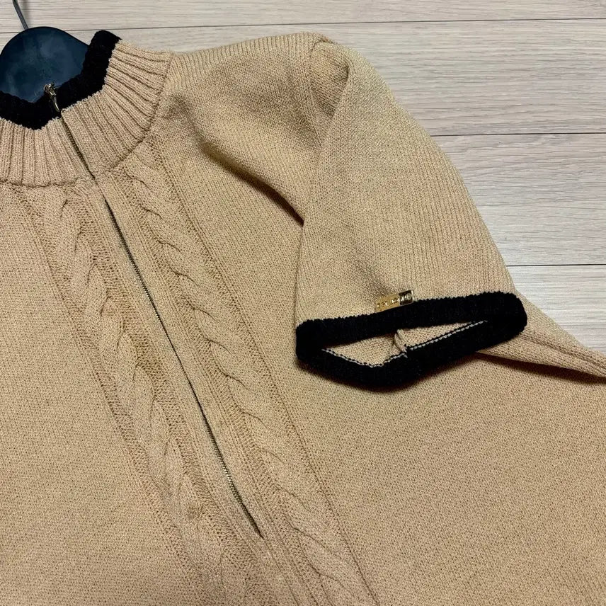 [BUNJANG] St. John Knit Half-Sleeve Zip-Up Cardigan / 센존 스포츠 st.john 니트 반팔 집업 가디건 배색 여름 골프 하이넥