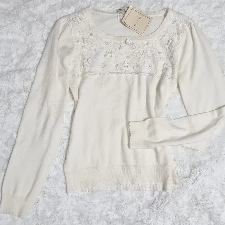 [BUNJANG] Vintage Ivory Lace Knit Sweater / 일본 빈티지 일브 아이보리 레이스 니트