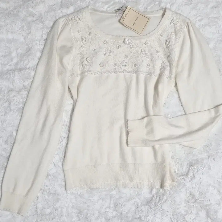 [BUNJANG] Vintage Ivory Lace Knit Sweater / 일본 빈티지 일브 아이보리 레이스 니트