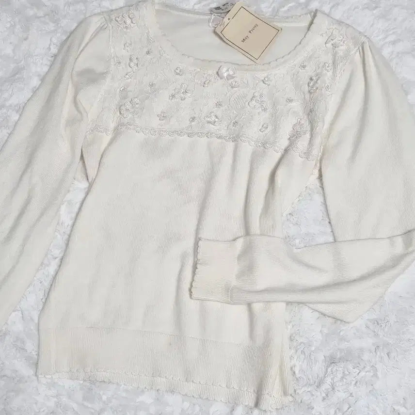 [BUNJANG] Vintage Ivory Lace Knit Sweater / 일본 빈티지 일브 아이보리 레이스 니트