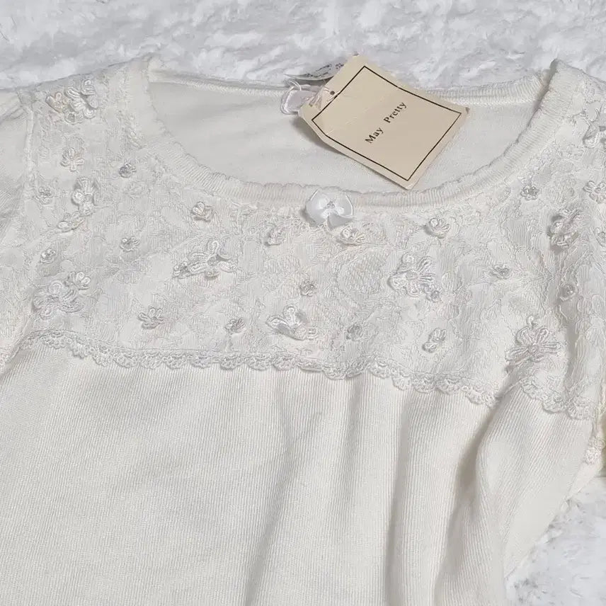 [BUNJANG] Vintage Ivory Lace Knit Sweater / 일본 빈티지 일브 아이보리 레이스 니트