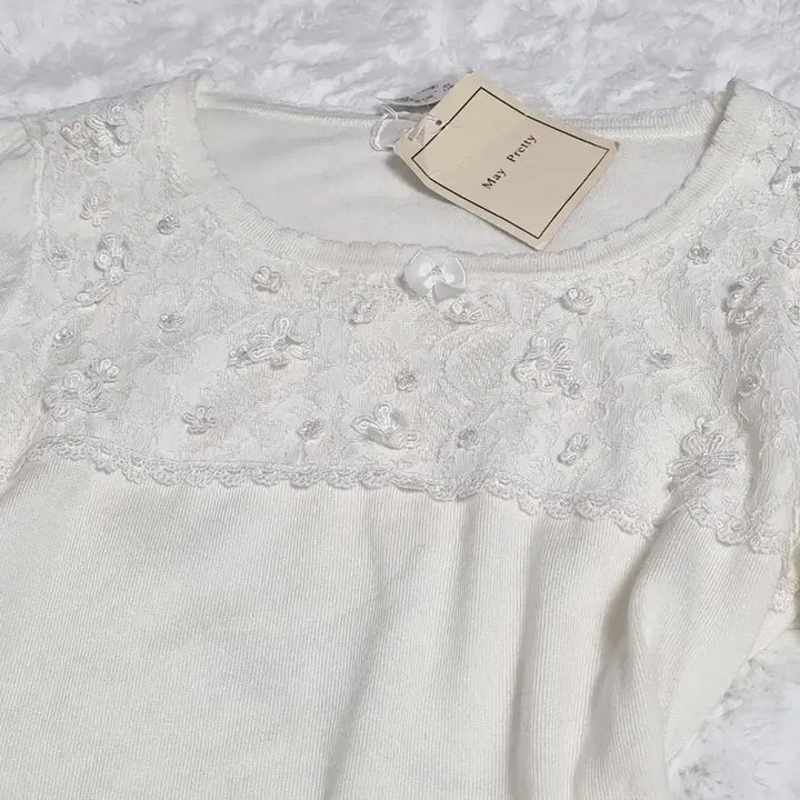 [BUNJANG] Vintage Ivory Lace Knit Sweater / 일본 빈티지 일브 아이보리 레이스 니트