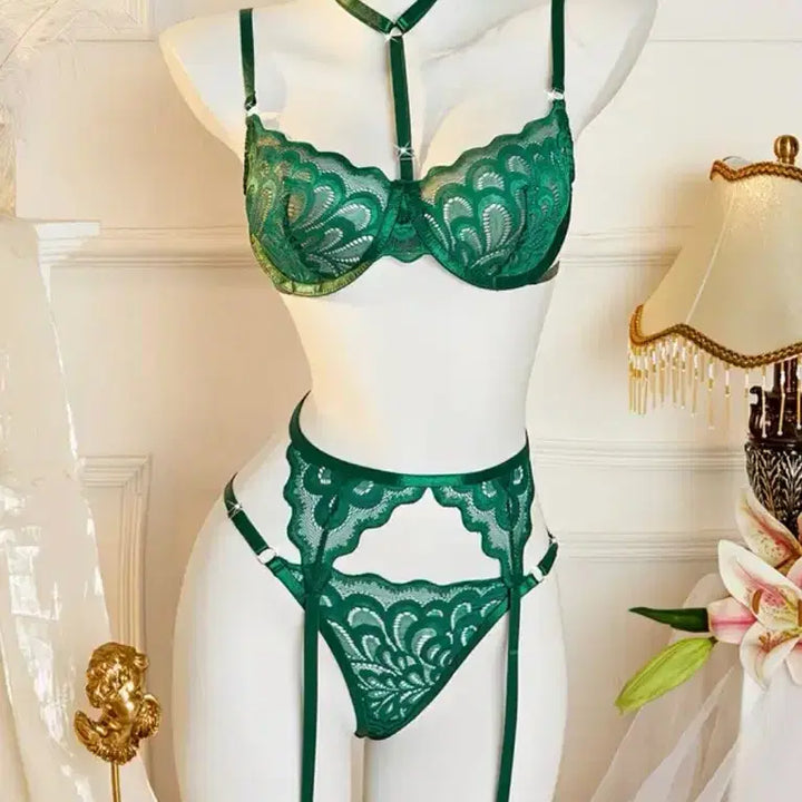 [BUNJANG] Tiffany Green Lace Lingerie Set / 티파니그린 레이스 란제리 세트