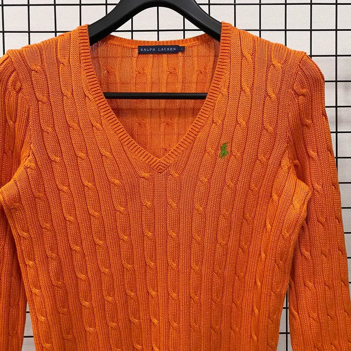 [BUNJANG] Polo Ralph Lauren Cable V-Neck Knit Orange Women&