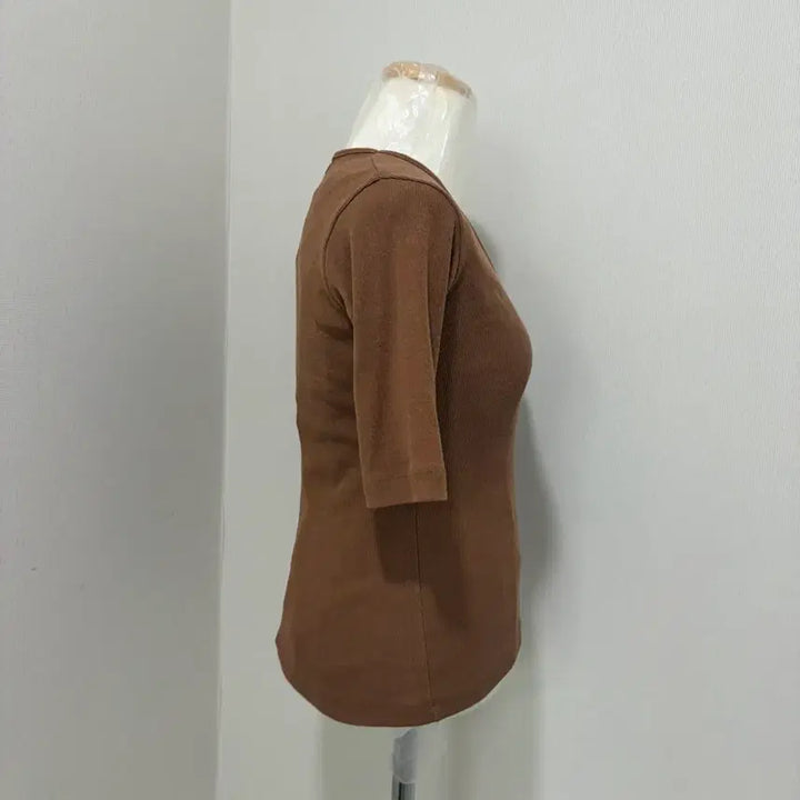 [BUNJANG] Brown Ribbed Short Sleeve T-shirt / 브라운 골지 반팔 티셔츠