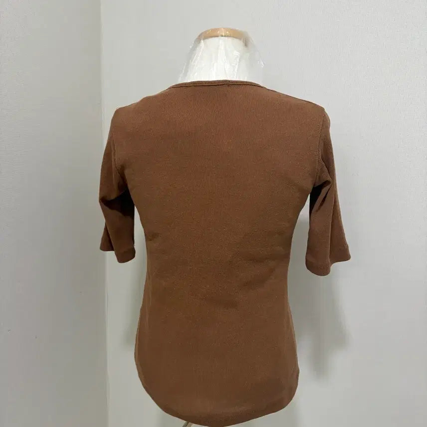 [BUNJANG] Brown Ribbed Short Sleeve T-shirt / 브라운 골지 반팔 티셔츠