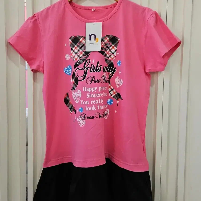 [BUNJANG] Pink Tone Printed T-Shirts Bundle Set / 프린팅 반팔 티셔츠 3종 세트일괄