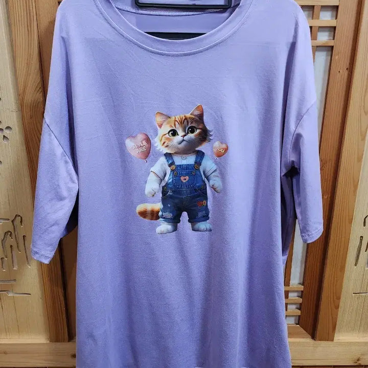 [BUNJANG] Cat Print Purple T-shirt / 고양이 스판 반팔티 (빅사이즈) (3xl ~ 4xl)
