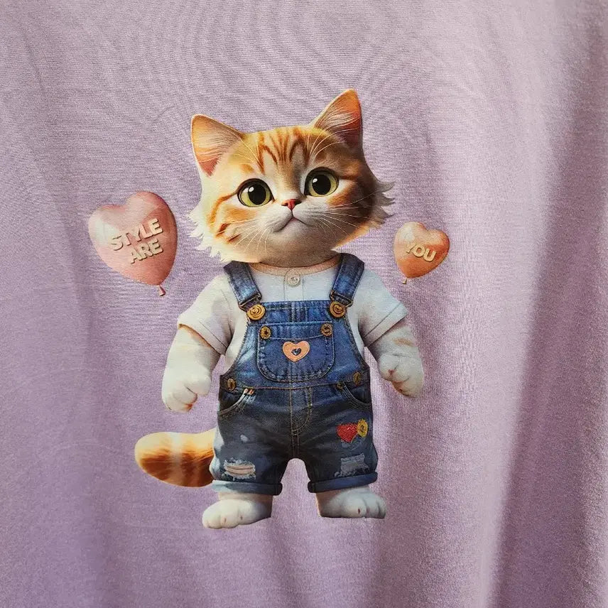 [BUNJANG] Cat Print Purple T-shirt / 고양이 스판 반팔티 (빅사이즈) (3xl ~ 4xl)