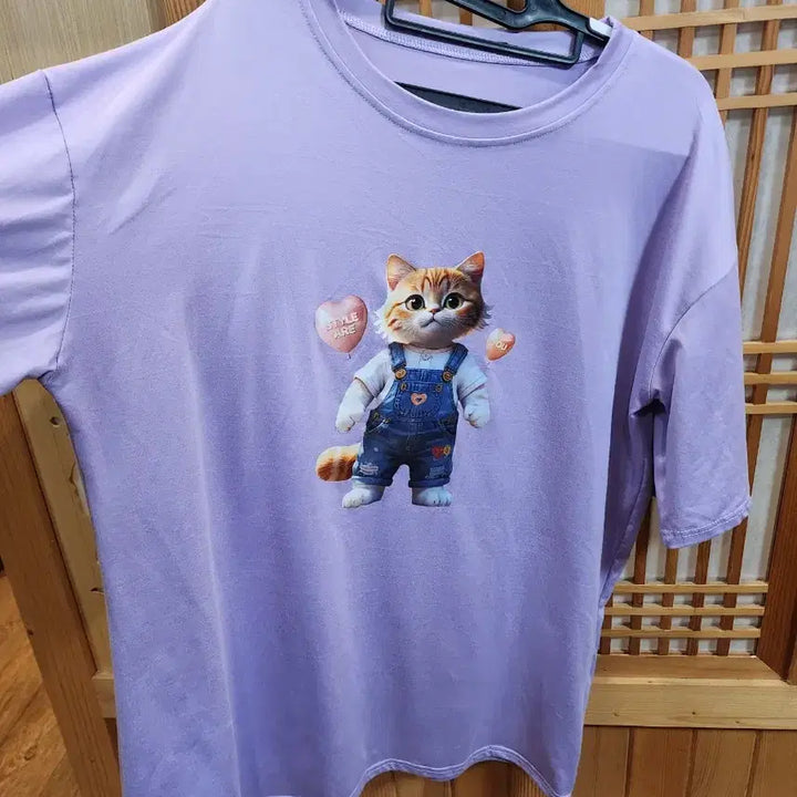 [BUNJANG] Cat Print Purple T-shirt / 고양이 스판 반팔티 (빅사이즈) (3xl ~ 4xl)