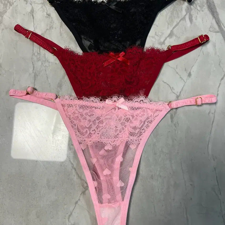 [BUNJANG] Heart Lace Thong Set / 하트 레이스 티팬티 3종