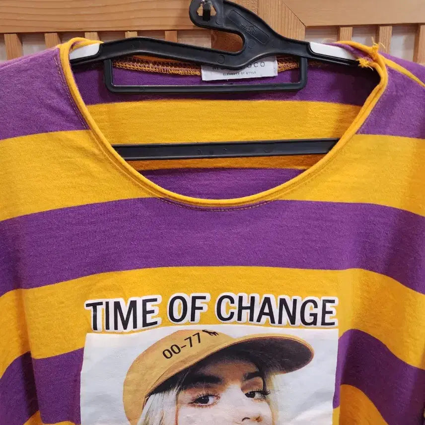 [BUNJANG] Striped Crop Top / 여성 빈티지패션 크롭 반팔 라운드넥