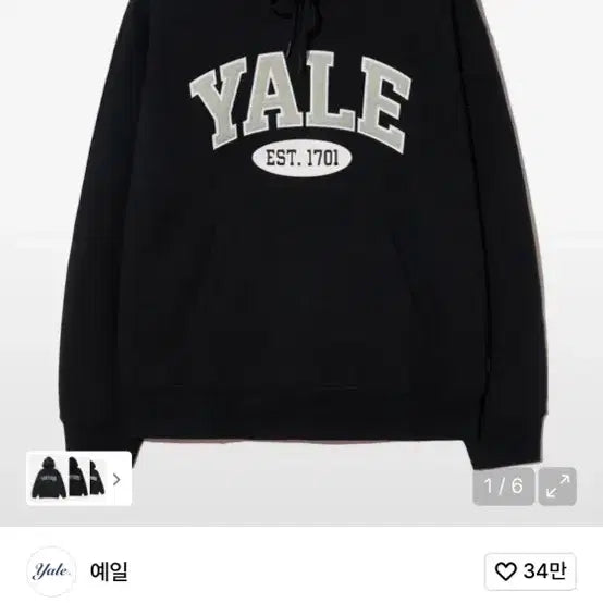 [BUNJANG] Yale Two-Tone Arch Hoodie (Black) - Size S / 예일 투톤아치 후드_블랙 (s)