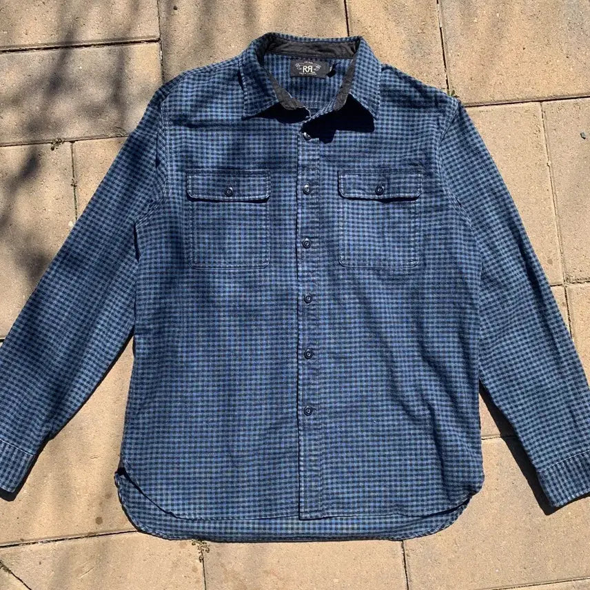 [BUNJANG] RRL Indigo Blue Check Work Shirt / RRL 더블알엘 인디고 블루 체크 워크셔츠