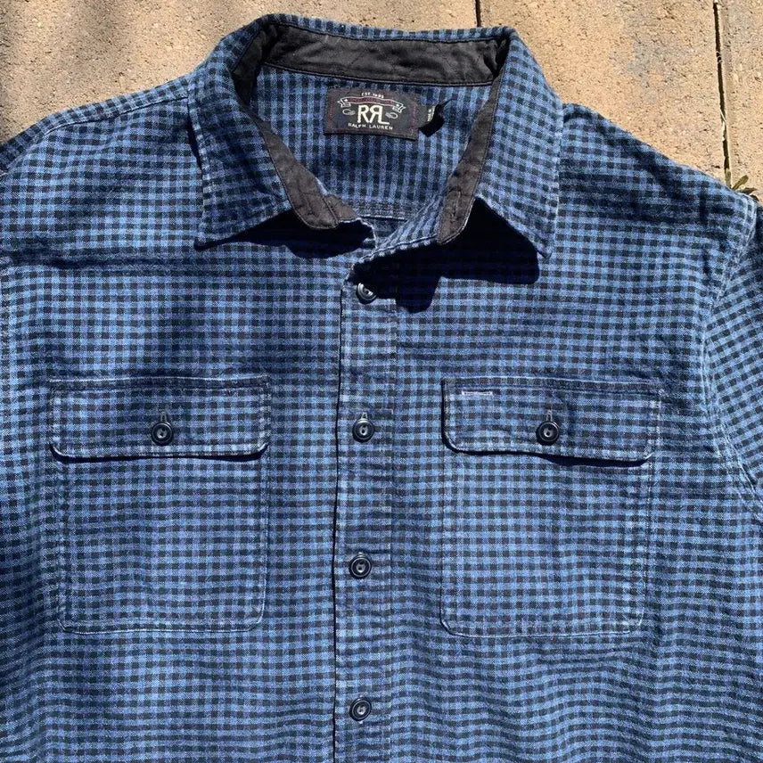 [BUNJANG] RRL Indigo Blue Check Work Shirt / RRL 더블알엘 인디고 블루 체크 워크셔츠