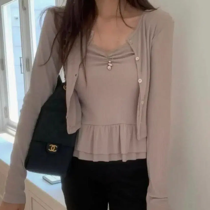 [BUNJANG] His Poster Rawn Cankang Set Frill Tank Top Cardigan / 히스 Poster 포스터 론 캉캉 세트 프릴 나시 가디건