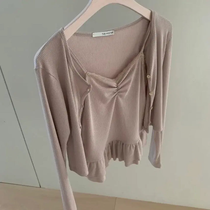 [BUNJANG] His Poster Rawn Cankang Set Frill Tank Top Cardigan / 히스 Poster 포스터 론 캉캉 세트 프릴 나시 가디건