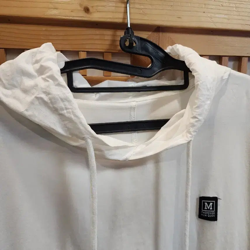 [BUNJANG] White Drop Shoulder Cotton Blend Hooded T-shirt / 여성 반팔면티 / 후드티
