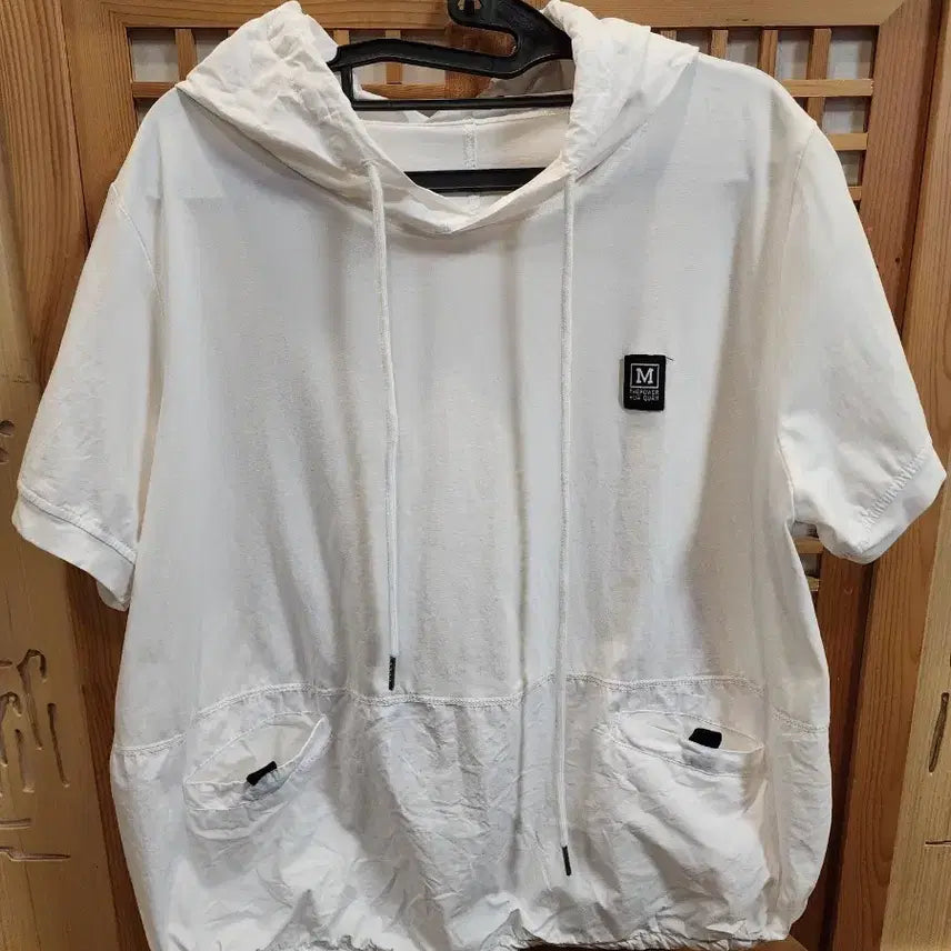 [BUNJANG] White Drop Shoulder Cotton Blend Hooded T-shirt / 여성 반팔면티 / 후드티