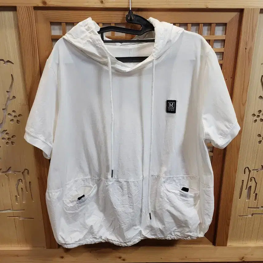 [BUNJANG] White Drop Shoulder Cotton Blend Hooded T-shirt / 여성 반팔면티 / 후드티