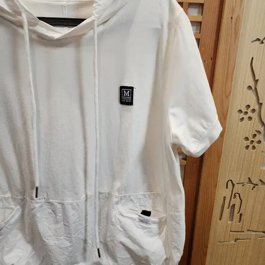 [BUNJANG] White Drop Shoulder Cotton Blend Hooded T-shirt / 여성 반팔면티 / 후드티