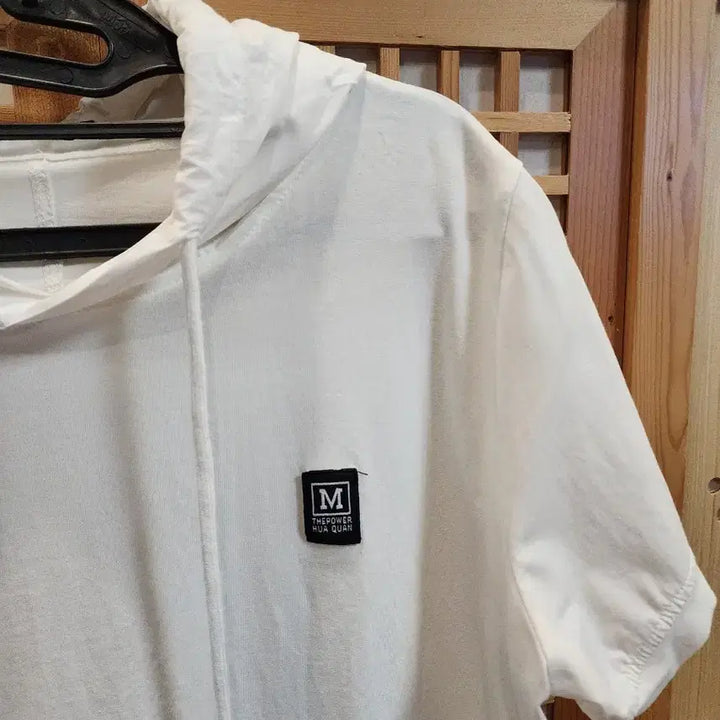 [BUNJANG] White Drop Shoulder Cotton Blend Hooded T-shirt / 여성 반팔면티 / 후드티