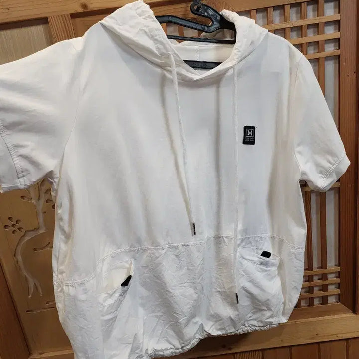 [BUNJANG] White Drop Shoulder Cotton Blend Hooded T-shirt / 여성 반팔면티 / 후드티