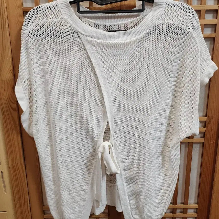 [BUNJANG] White Knit Short-Sleeved T-Shirt / 화이트 니트 반팔 티셔츠