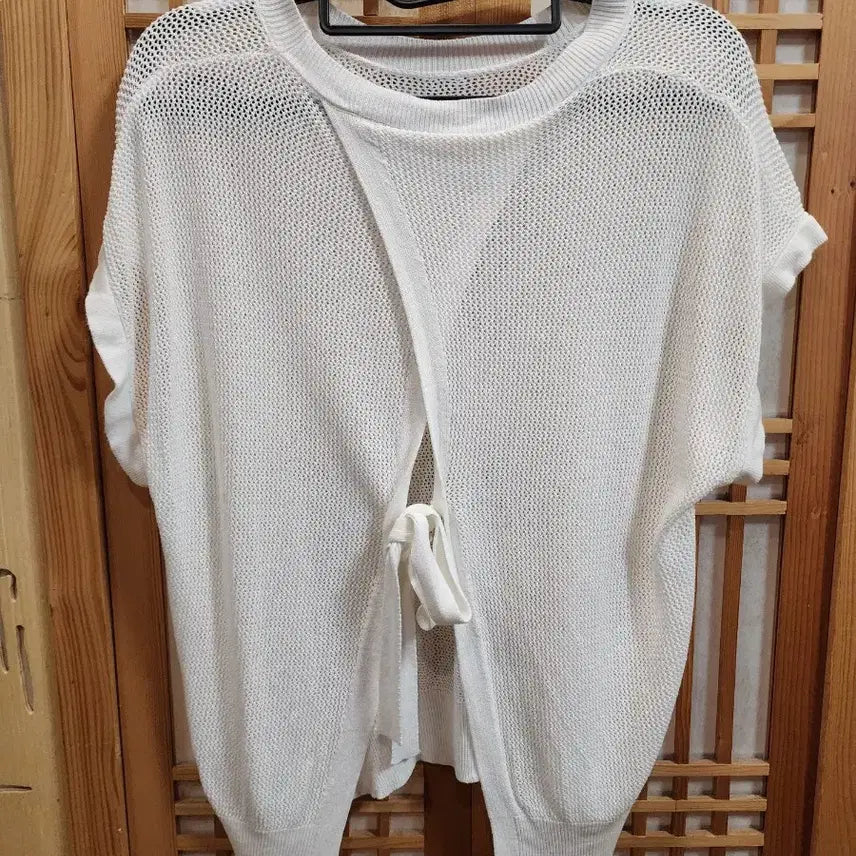 [BUNJANG] White Knit Short-Sleeved T-Shirt / 화이트 니트 반팔 티셔츠