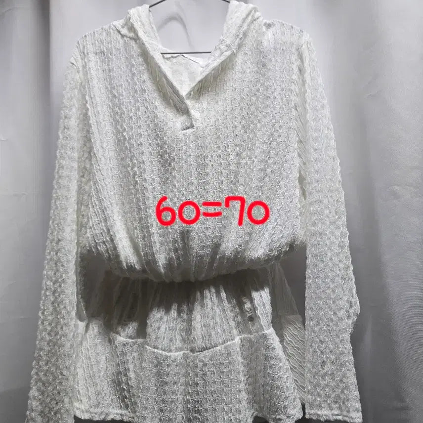 [SOLD OUT] 화이트 시스루 셔링 후드 블라우스
