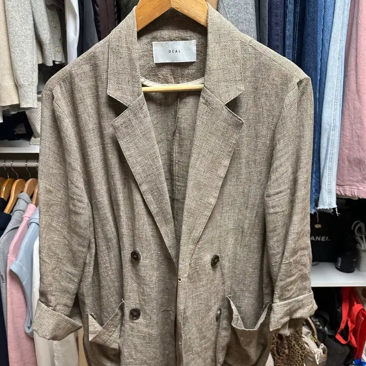 [SOLD OUT] DEAL 린넨 체크 자켓 브라운