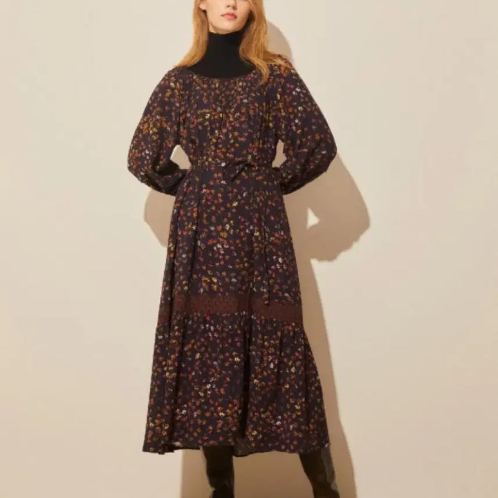 [BUNJANG] Vanessa Bruno Athé Flower Knit Long Dress / 21 바네사브루노아떼 69.8만 플라워 니트배색롱원피스 인견퍼프벌룬네이비