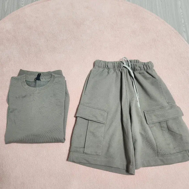 [BUNJANG] Moif Sweat Shorts Set Olive Gray / 모이프 스웻쇼츠셋업 올리브그레이색상