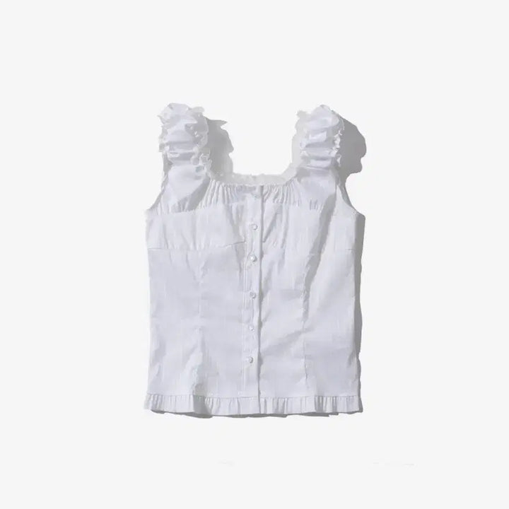 [BUNJANG] Unive Frill Short Ruffle Blouse White / 어니브 FRILL SHORT RUFFLE BLOUSE WHITE