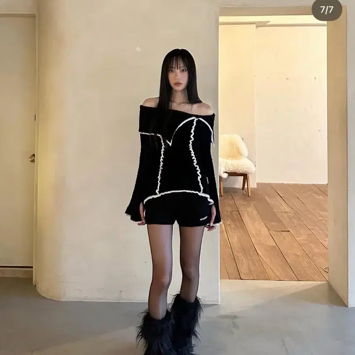 [BUNJANG] Newearlin Angora Off-shoulder Knit / 뉴얼린 앙고라 오프숄더 니트