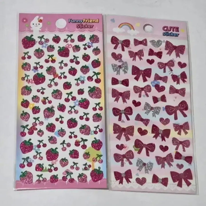 [BUNJANG] Bling Bling Strawberry and Ribbon Stickers / 2장일괄)딸기,리본 블링블링 스티커